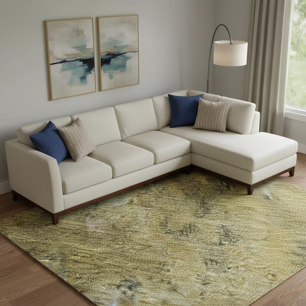 9' X 12' Taupe Gold And Ivory Abstract Washable Area Rug With UV Protection