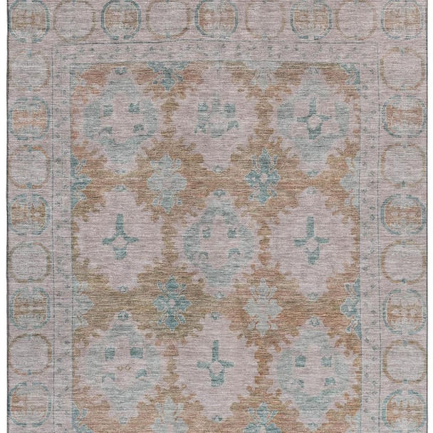 8' X 10' Terra Cotta And Teal Oriental Washable Area Rug With UV Protection