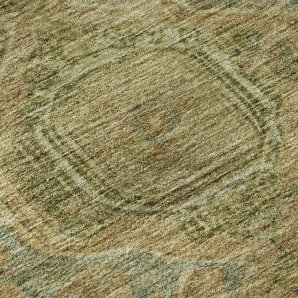 10' X 14' Artichoke Green And Beige Oriental Washable Area Rug With UV Protection