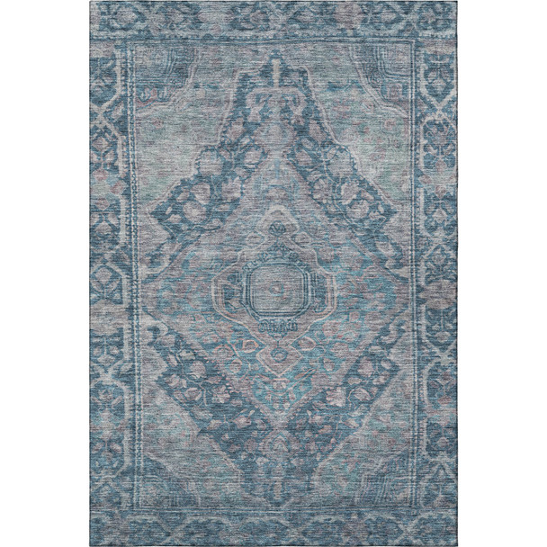 5' X 8' Denim Blue And Gray Oriental Washable Area Rug With UV Protection