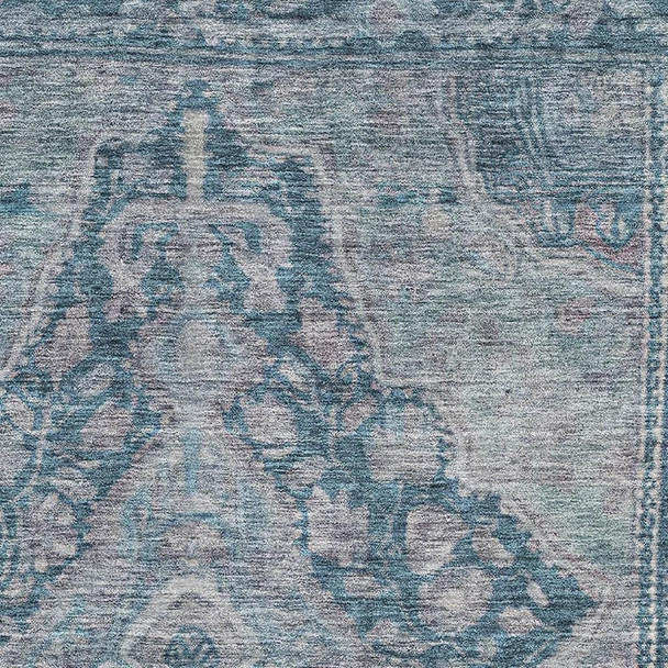 9' X 12' Denim Blue And Gray Oriental Washable Area Rug With UV Protection