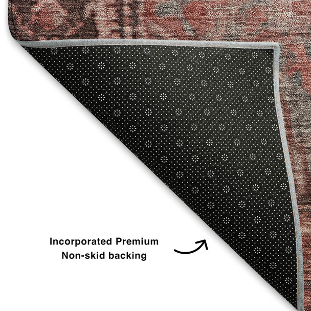 10' X 14' Rust And Gray Oriental Washable Area Rug With UV Protection