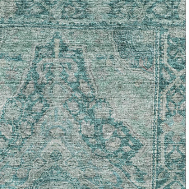 9' X 12' Teal And Gray Oriental Washable Area Rug With UV Protection