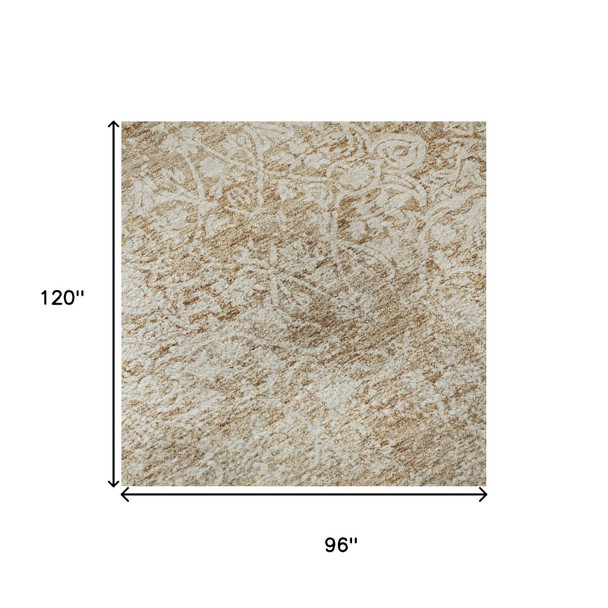 8' X 10' Coral And Ivory Oriental Washable Area Rug With UV Protection