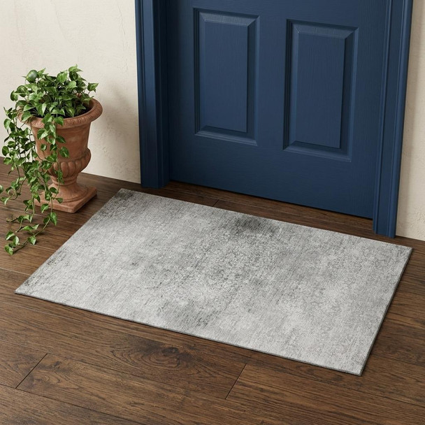 3' X 5' Gray And Ivory Oriental Washable Area Rug With UV Protection