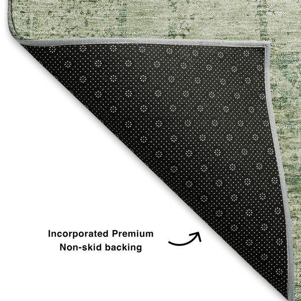 9' X 12' Artichoke Green And Beige Oriental Washable Area Rug With UV Protection