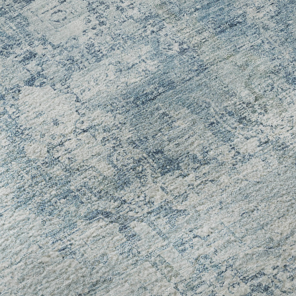 8' Blue And Ivory Oriental Washable Round Rug With UV Protection