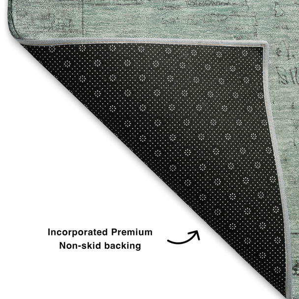 8' Aqua And Gray Oriental Washable Round Rug With UV Protection