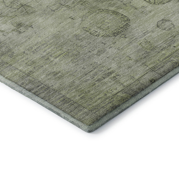 8' X 10' Sage And Gray Oriental Washable Area Rug With UV Protection