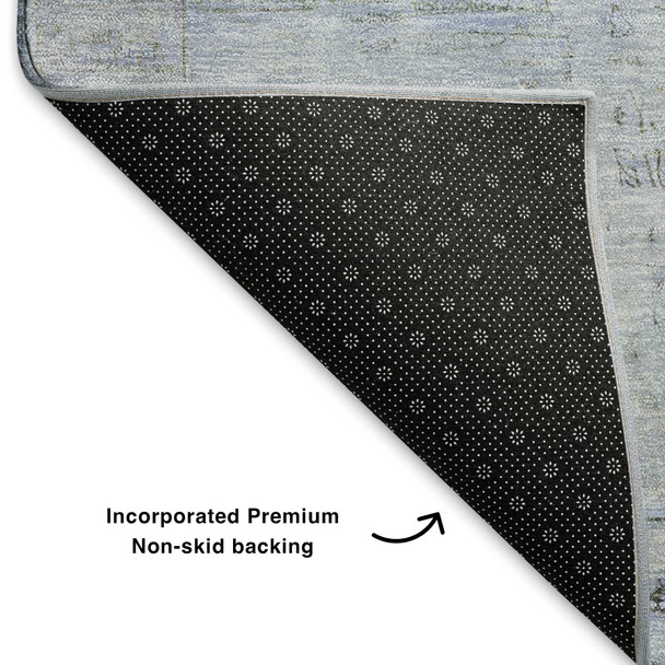 3' X 5' Sky Blue And Gray Oriental Washable Area Rug With UV Protection