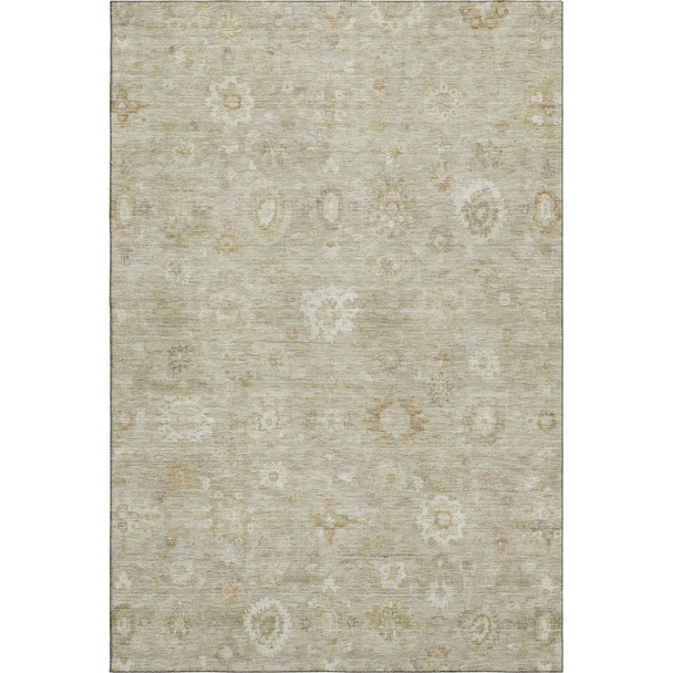 9' X 12' Beige And Ivory Damask Washable Area Rug With UV Protection