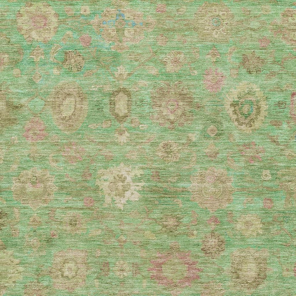 8' X 10' Lime Green Pink And Teal Damask Washable Area Rug With UV Protection
