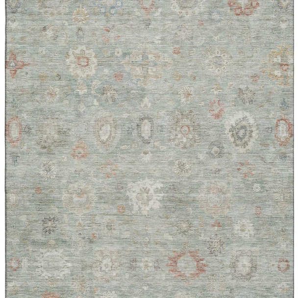 3' X 5' Sage Ivory And Copper Damask Washable Area Rug With UV Protection