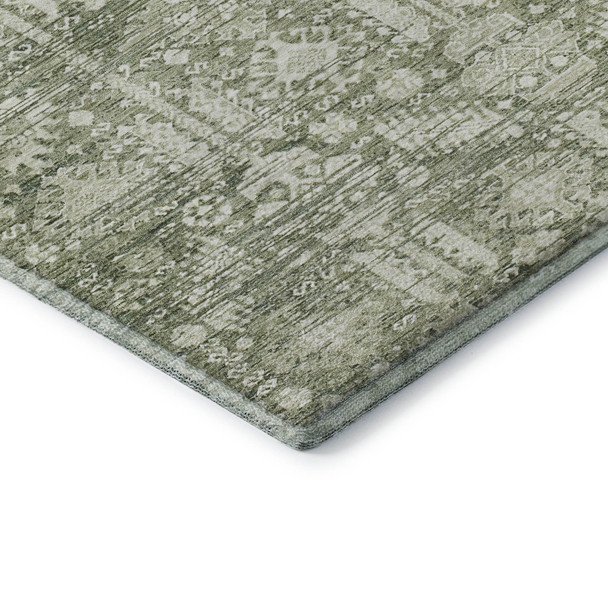 5' X 8' Artichoke Green And Ivory Oriental Washable Area Rug With UV Protection