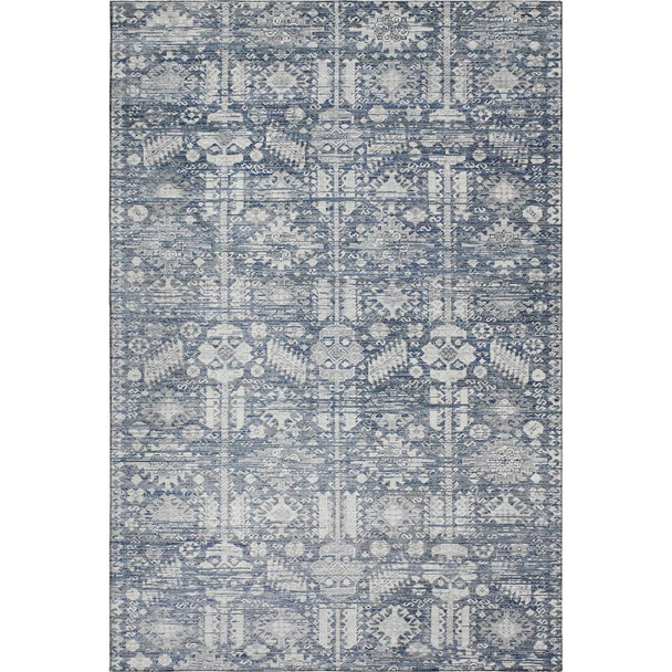 8' X 10' Blue And Ivory Oriental Washable Area Rug With UV Protection