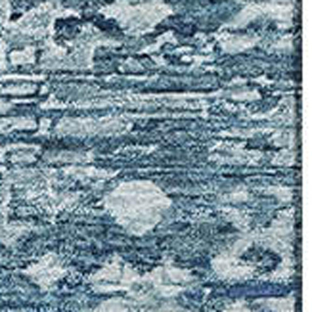 3' X 5' Denim Blue And Ivory Oriental Washable Area Rug With UV Protection