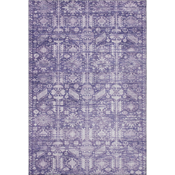 9' X 12' Purple And Ivory Oriental Washable Area Rug With UV Protection