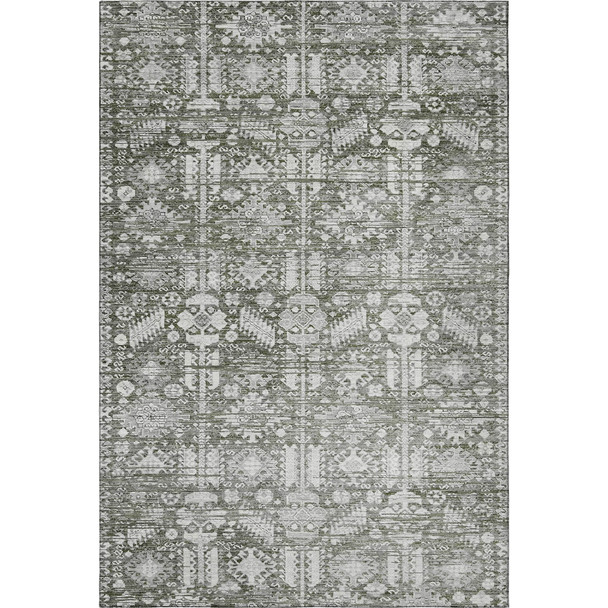 5' X 8' Pewter And Silver Oriental Washable Area Rug With UV Protection
