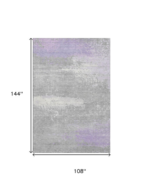 9' X 12' Lavender And Ivory Abstract Washable Area Rug With UV Protection