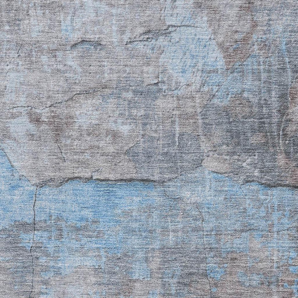 3' X 5' Sky Blue Gray And Silver Abstract Washable Area Rug With UV Protection