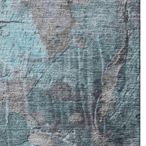 5' X 8' Teal Gray And Silver Abstract Washable Area Rug With UV Protection