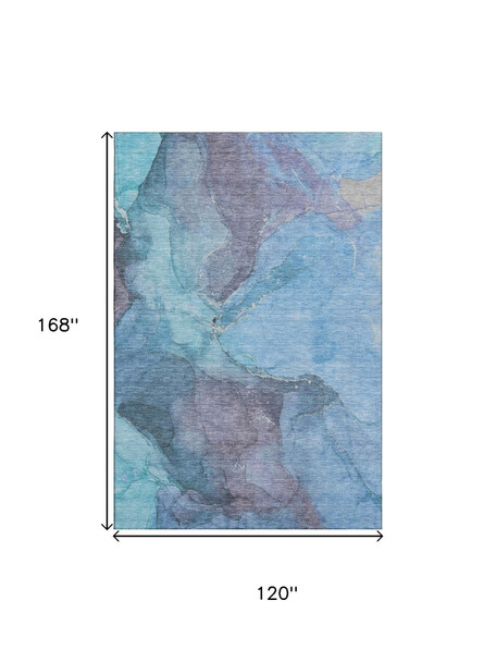 10' X 14' Blue And Gray Abstract Washable Area Rug With UV Protection