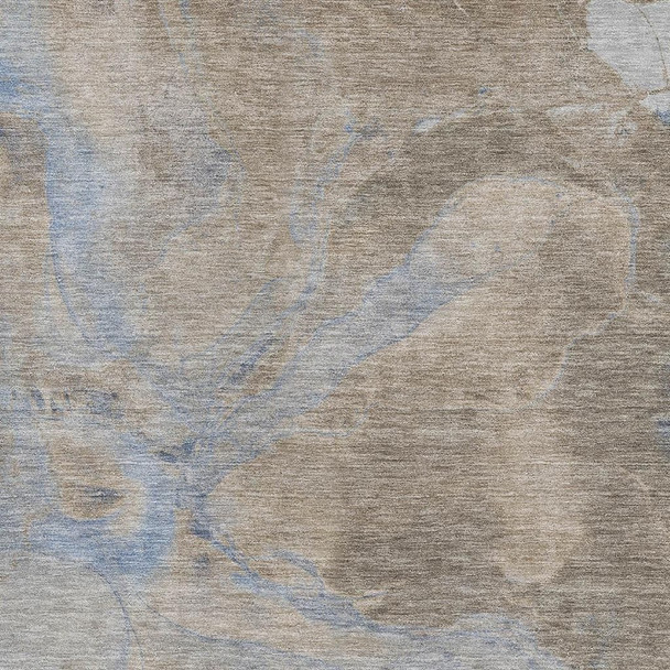 9' X 12' Taupe And Blue Abstract Washable Area Rug With UV Protection