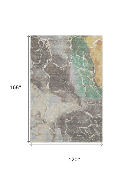 10' X 14' Taupe Brown And Gray Abstract Washable Area Rug With UV Protection