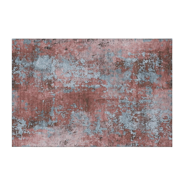 3' X 5' Coral And Blue Abstract Washable Area Rug With UV Protection