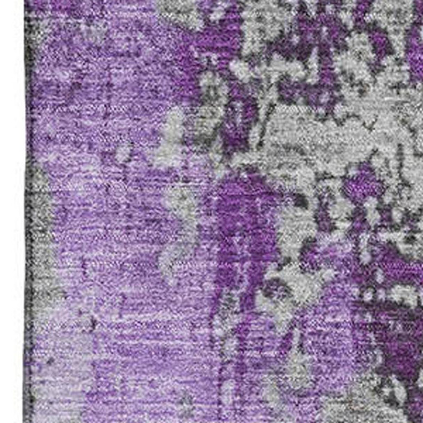 5' X 8' Purple And Gray Abstract Washable Area Rug With UV Protection