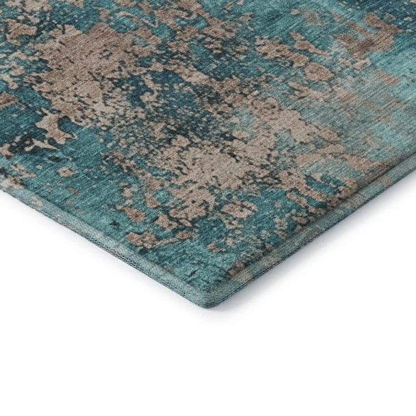3' X 5' Teal And Beige Abstract Washable Area Rug With UV Protection