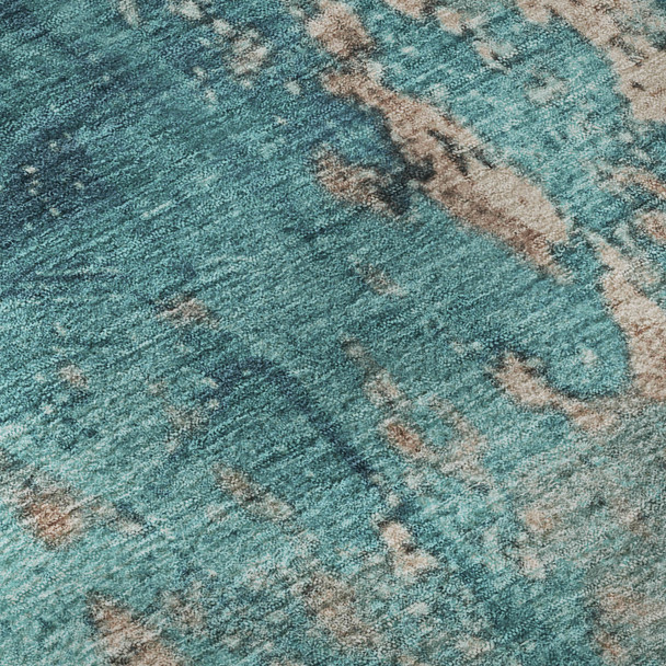 9' X 12' Teal And Beige Abstract Washable Area Rug With UV Protection