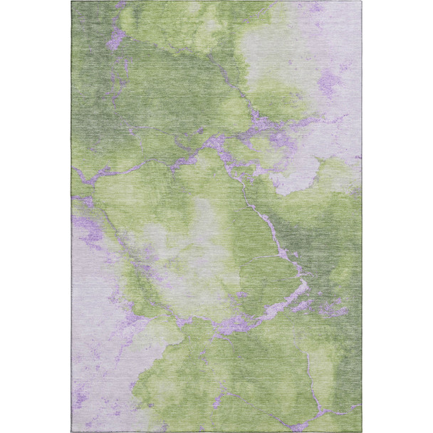 5' X 8' Artichoke Green And Lavender Abstract Washable Area Rug With UV Protection