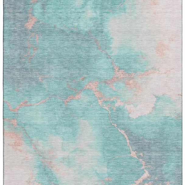 8' X 10' Teal And Peach Abstract Washable Area Rug With UV Protection