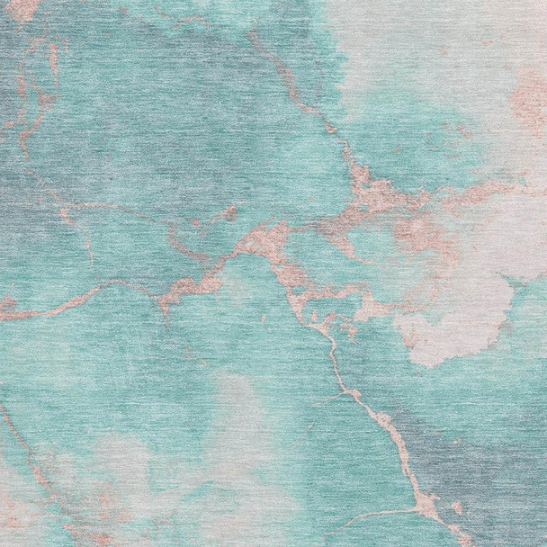 10' X 14' Teal And Peach Abstract Washable Area Rug With UV Protection