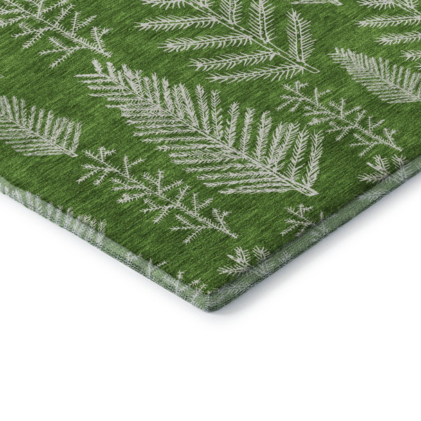 10' X 14' Green And Ivory Floral Washable Area Rug With UV Protection