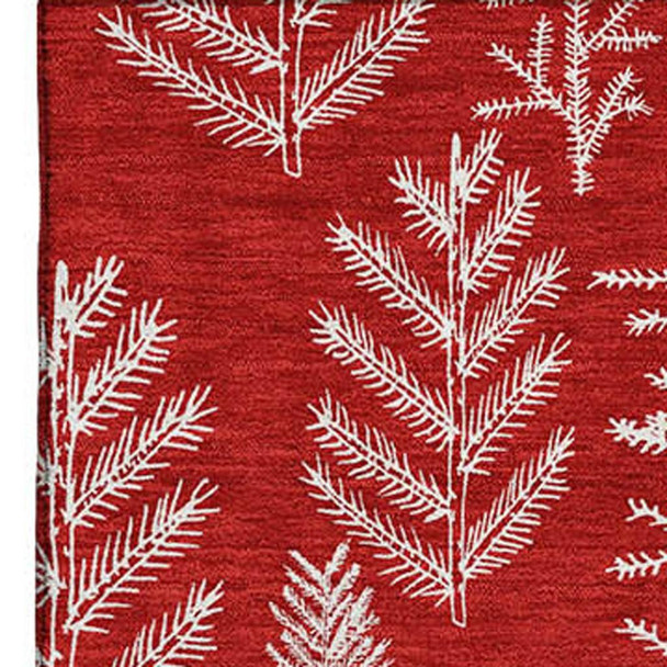 9' X 12' Red And Ivory Floral Washable Area Rug With UV Protection