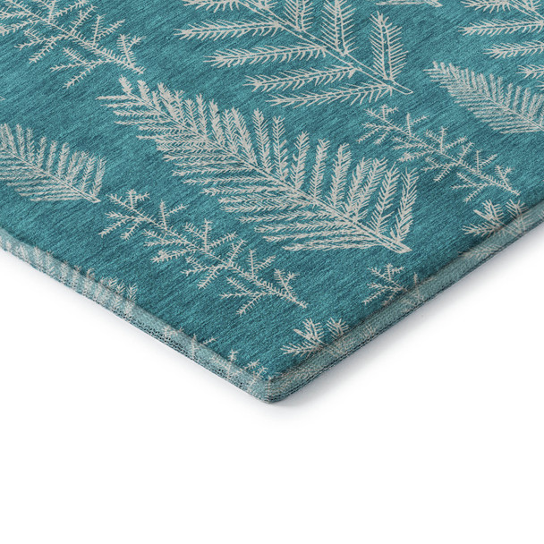 10' X 14' Teal And Ivory Floral Washable Area Rug With UV Protection