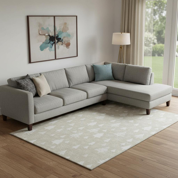 10' X 14' Beige And Ivory Abstract Geometric Washable Area Rug With UV Protection