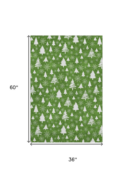 3' X 5' Emerald And Ivory Abstract Geometric Washable Area Rug With UV Protection