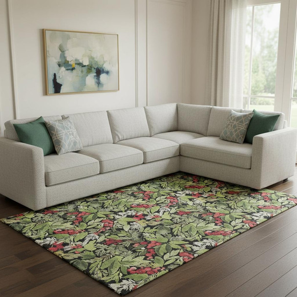 8' X 10' Black Red And Green Abstract Geometric Washable Area Rug With UV Protection