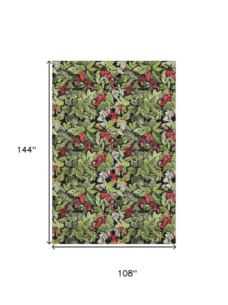 9' X 12' Black Red And Green Abstract Geometric Washable Area Rug With UV Protection