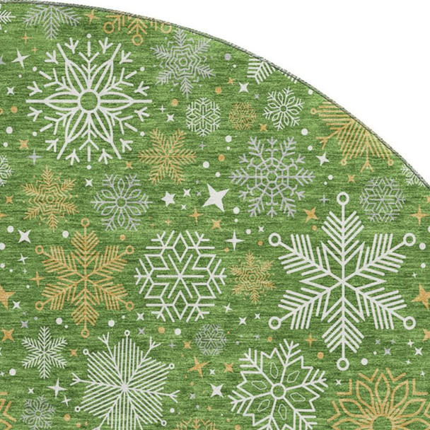 8' Green Ivory And Gold Abstract Geometric Washable Round Rug With UV Protection