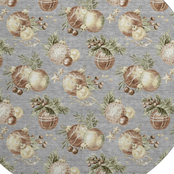 8' Gray Brown And Beige Polka Dot Washable Round Rug With UV Protection