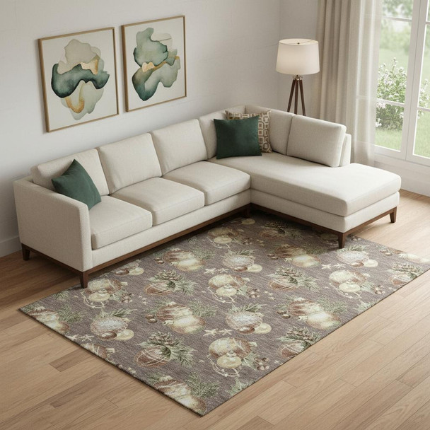 9' X 12' Taupe Brown And Beige Polka Dot Washable Area Rug With UV Protection