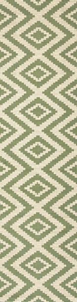 10' Green And Cream Moroccan Indoor Outdoor Runner Rug