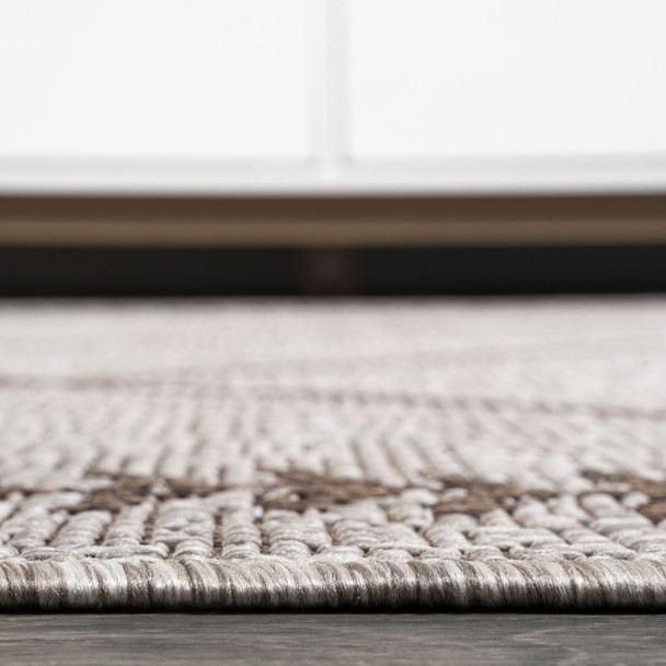 10' Beige And Brown Trellis Indoor Outdoor Runner Rug
