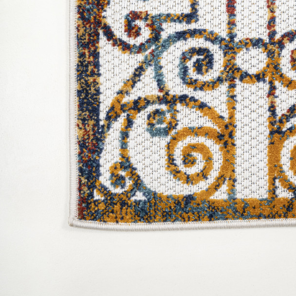 8' Cream Blue And Orange Trellis Indoor Outdoor Runner Rug