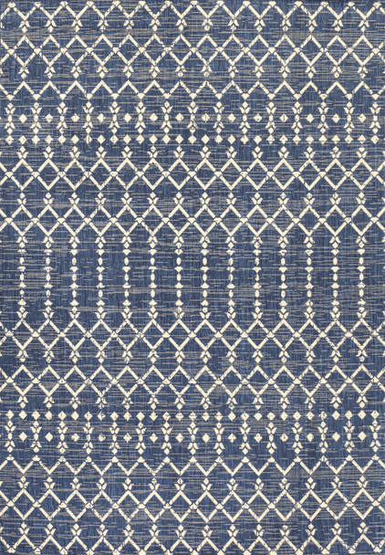 4' X 6' Navy Blue And Beige Trellis Indoor Outdoor Area Rug