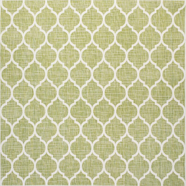 5' Green And Cream Square Geometric Indoor Outdoor Area Rug